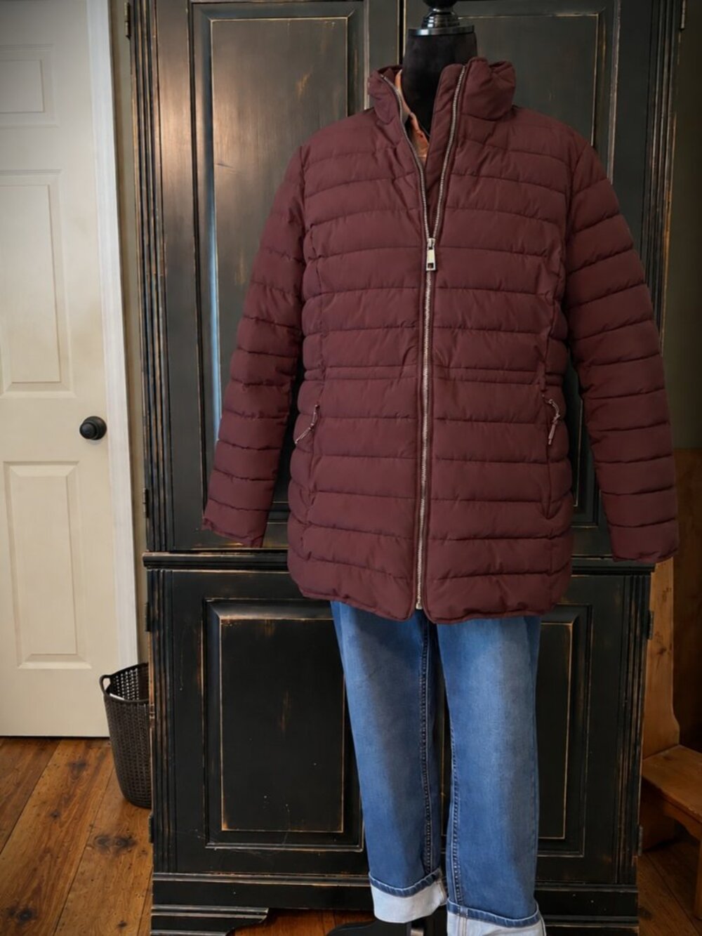 Nautica - Women’s Wine Burgundy Puffer Jacket Above Knee - Size Large